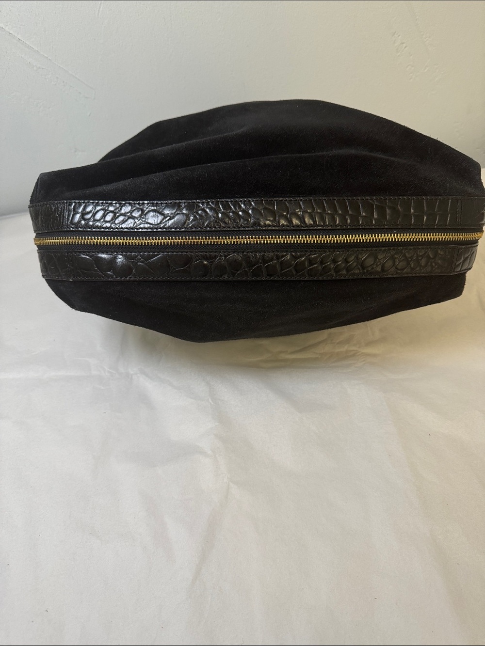 Cole Haan Black Suede Drawstring Shoulder Bag with Gold Hardware - Picture 3 of 12